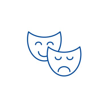 Komedi ve trajedi satırı simgesi kavramı. Komedi ve trajedi düz vektör simgesi, işaret, anahat illüstrasyon.