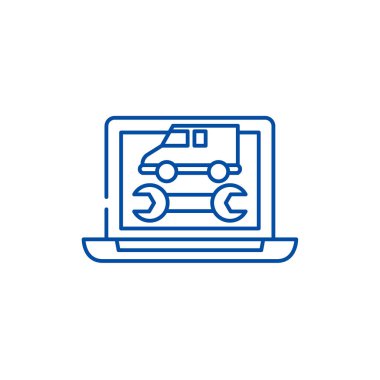 Bilgisayar tanılama satırı simgesi kavramı. Bilgisayar tanılama düz vektör simgesi, işaret, anahat illüstrasyon.