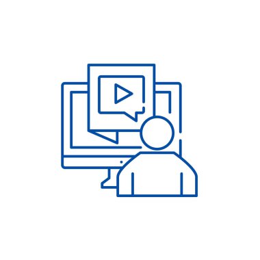 İçerik üretim hattı simgesi kavramı. İçerik üretimi düz vektör simgesi, işaret, anahat illüstrasyon.