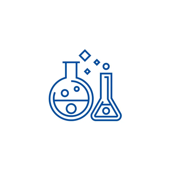 Laboratorio de química, experimentos concepto de icono de línea. Laboratorio de química, experimentos vector plano símbolo, signo, esquema ilustración . — Vector de stock