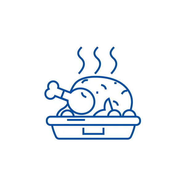 鸡肉盘, 烤烤线图标的概念。鸡肉盘, 烤烤的平向量符号, 标志, 轮廓例证. — 图库矢量图片