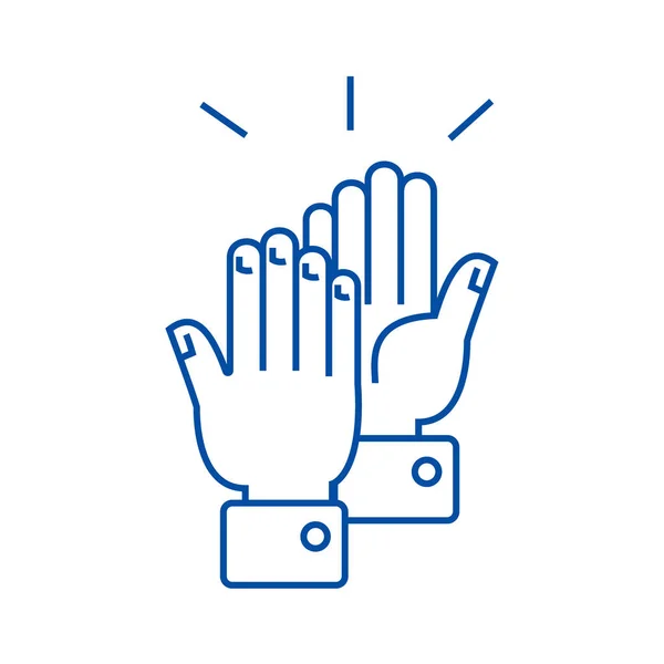Batendo palmas conceito ícone linha mãos. Palmas mãos símbolo vetorial plana, sinal, ilustração esboço . — Vetor de Stock