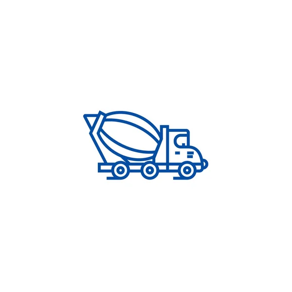 Betonmixer vrachtwagen lijn pictogram concept. Betonmixer vrachtwagen platte vector symbool, teken, overzicht illustratie. — Stockvector