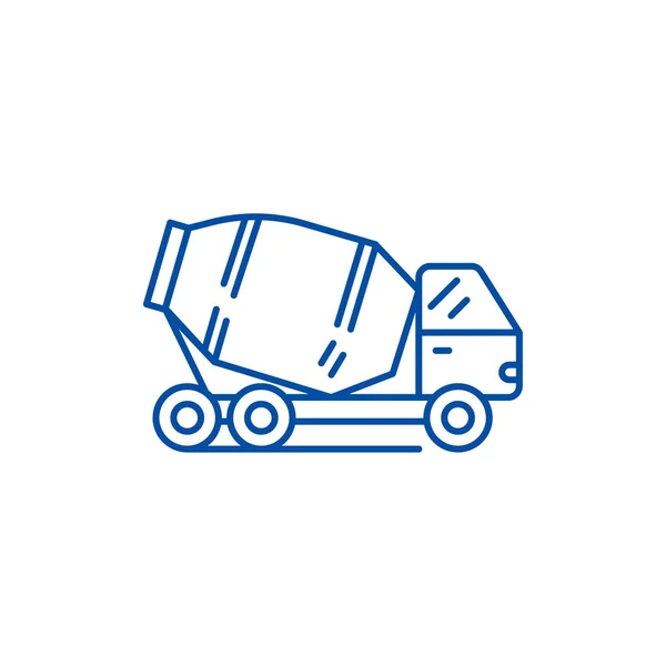 混凝土卡车线图标的概念。混凝土卡车平向量标志, 标志, 概述例证. — 图库矢量图片