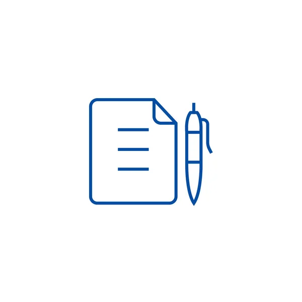 Smlouva, soubor dokumentu s vyvázání ikona pera. Smlouva, soubor dokumentu s pen flat vektor symbol, znamení, obrys obrázku. — Stockový vektor