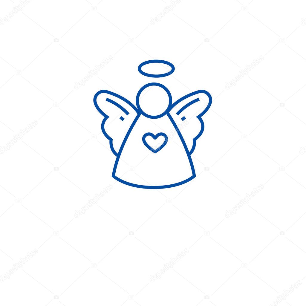 Christmas cute angel line icon concept. Christmas cute angel flat  vector symbol, sign, outline illustration.