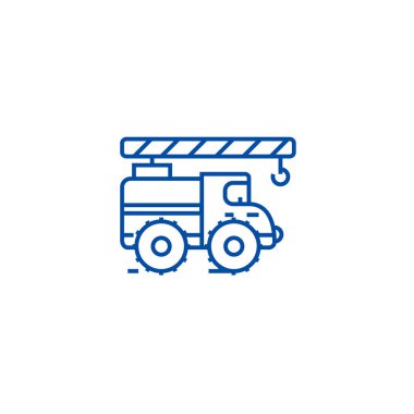 Vinç kolu araba satırı simgesi kavramı. Vinç kolu araba düz vektör simgesi, işaret, anahat illüstrasyon.