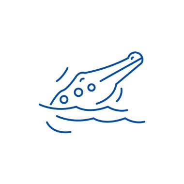 Timsah satırı simgesi kavramı. Timsah düz vektör simgesi, işaret, anahat illüstrasyon.