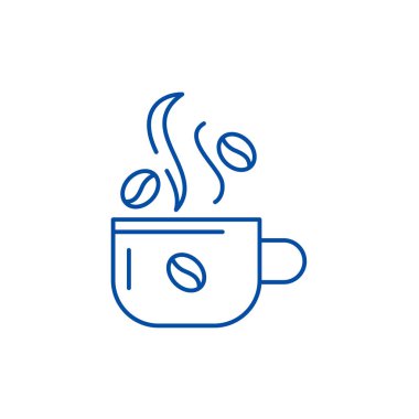 Bir fincan kahve satırı simgesi kavramı. Fincan kahve düz vektör simgesi, işaret, anahat illüstrasyon.