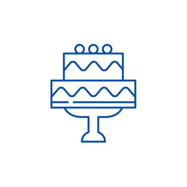 Şirin düğün pastası satırı simgesi kavramı. Şirin düğün pastası düz vektör simgesi, işaret, anahat illüstrasyon.