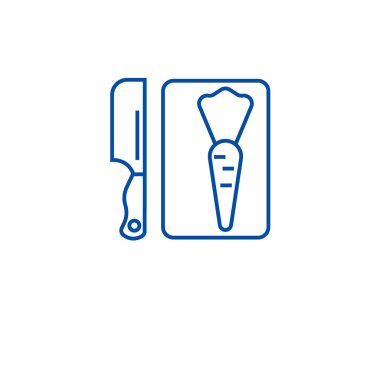 Kesme kurulu satırı simgesi kavramı. Kesme tahtası düz vektör simgesi, işaret, anahat illüstrasyon.