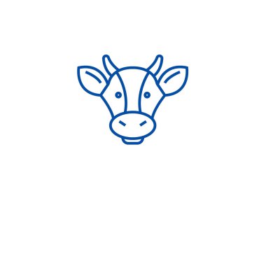 Süt ürünleri, inek zeka çizgisi simgesi kavramı. Süt ve süt ürünleri, anahat illüstrasyon inek kafa düz vektör simgesi, işareti.