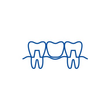 Takma diş satırı simgesi kavramı. Takma diş düz vektör simgesi, işaret, anahat illüstrasyon.