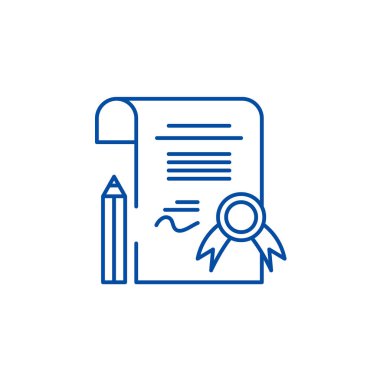 Diploma satırı simgesi kavramı. Diploma düz vektör simgesi, işaret, anahat illüstrasyon.