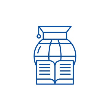 Mesafe satırı simgesi kavram öğrenme. Uzaktan eğitim düz vektör simgesi, işaret, anahat illüstrasyon.