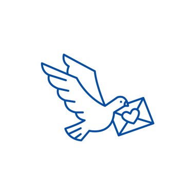 Güvercin bir mektubu satırı simgesi konsepti ile. Güvercin bir mektup düz vektör simgesi, işaret, anahat illüstrasyon.