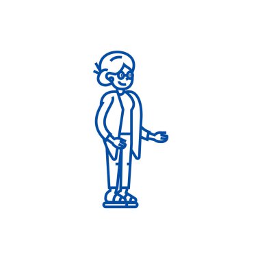 Yaşlı kadın, büyükanne satırı simgesi kavramı. Yaşlı kadın, büyükanne düz vektör simgesi, işaret, anahat illüstrasyon.