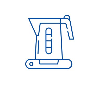 Elektrikli su ısıtıcısı satırı simgesi kavramı. Elektrikli su ısıtıcısı düz vektör simgesi, işaret, anahat illüstrasyon.