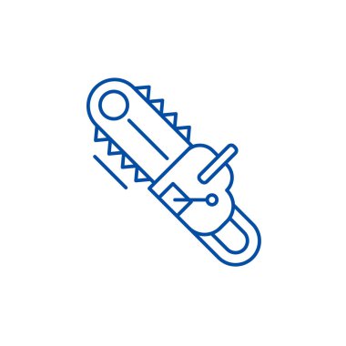 Elektrikli testere satırı simgesi kavramı. Elektrikli testere düz vektör simgesi, işaret, anahat illüstrasyon.