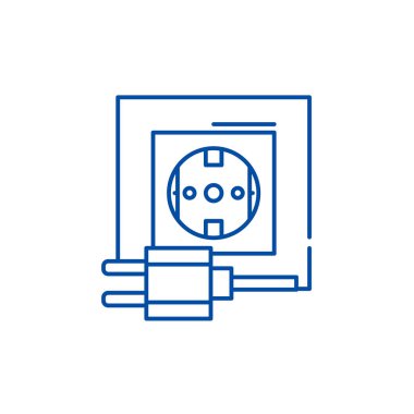 Elektrik prizine satırı simgesi kavramı. Elektrik prizine düz vektör simgesi, işaret, anahat illüstrasyon.