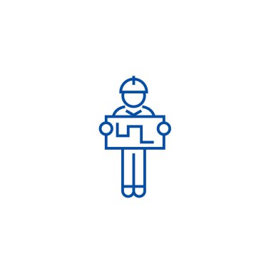 Tablet satırı simgesi kavramı ile mühendislik. Mühendis tablet düz vektör simgesi, işaret, anahat illüstrasyon.