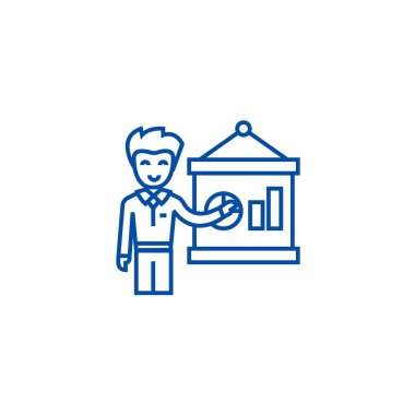 Girişimci başlangıç satırı simgesi konsept sunmak. Başlangıç düz vektör simgesi, işaret, anahat illüstrasyon sunulması girişimci.