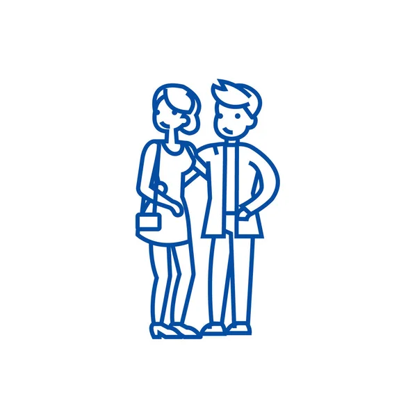 Paar verliefd, gelukkig partijlijn pictogram concept. Paar in overzicht illustratie, liefde, gelukkig partij platte vector symbool, teken. — Stockvector
