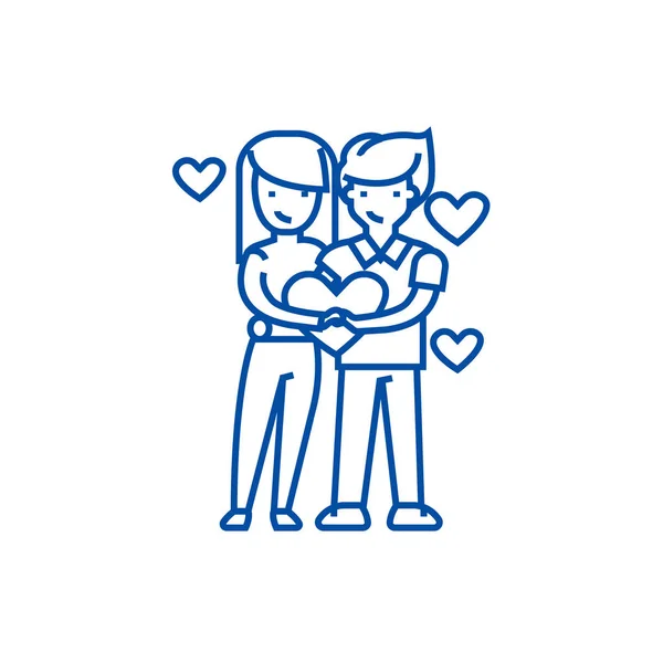 Paar verliefd, liefdevolle lijn pictogram concept. Paar verliefd, liefdevolle platte vector symbool, teken, een overzicht van illustratie. — Stockvector