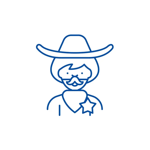 Conceito de ícone de linha de cowboy. Cowboy símbolo vetorial plana, sinal, ilustração esboço . —  Vetores de Stock