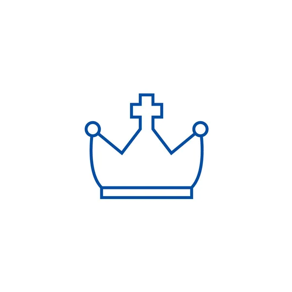 Corona con concepto de icono de línea cruzada. Corona con cruz plana vector símbolo, signo, esquema ilustración . — Vector de stock