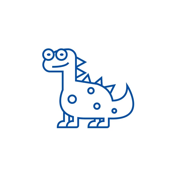 Leuke dino, dinosaur lijn pictogram concept. Leuke dino dinosaurus platte vector symbool, teken, overzicht illustratie. — Stockvector