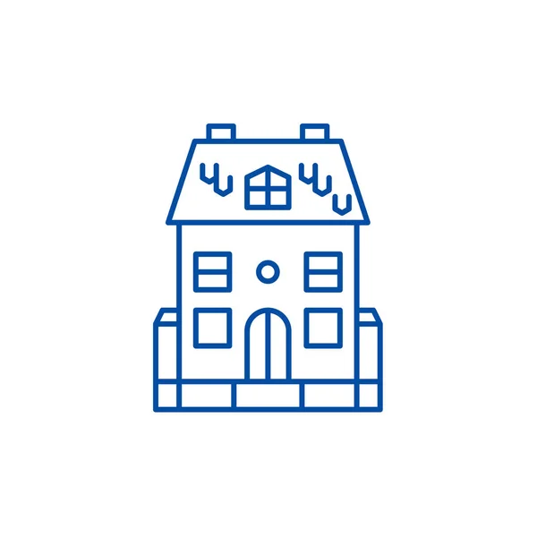 Симпатичная иконка семейного дома. Симпатичный семейный дом плоский векторный символ, знак, набросок иллюстрации . — стоковый вектор