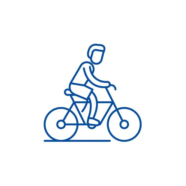 Concepto de icono de línea de viaje en bicicleta. Ciclismo viaje vector plano símbolo, signo, esquema ilustración . — Vector de stock