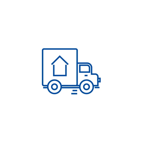 Lieferwagen Linie Icon-Konzept. Lieferwagen Flachvektorsymbol, Schild, Umrissillustration. — Stockvektor