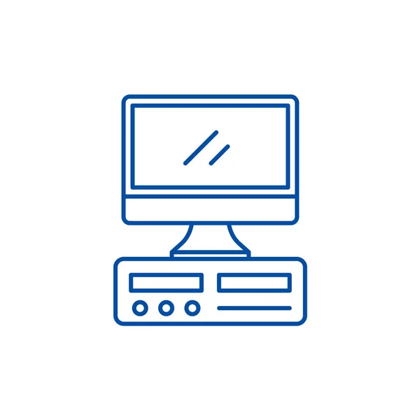 Desktop Computer Line Icon Konzept. Desktop-Computer flache Vektorsymbol, Zeichen, Umriss Illustration. — Stockvektor