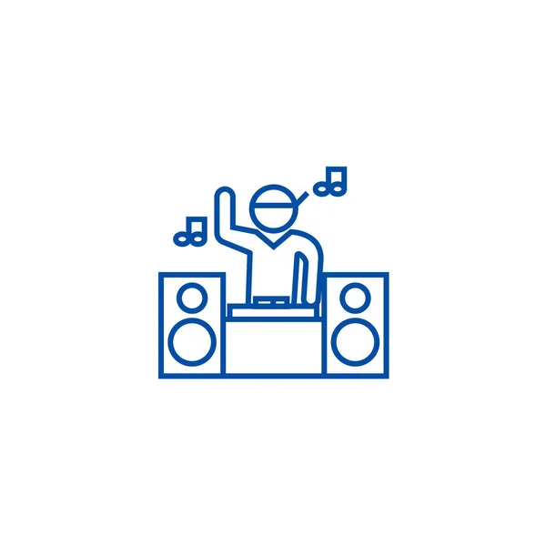 DJ spelen Meng lijn pictogram concept. DJ mix platte vector symbool, teken, overzicht illustratie spelen. — Stockvector