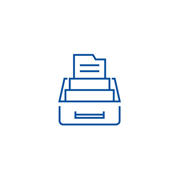 Archive de documents, boîte avec le concept d'icône de ligne de fichiers. Archive de documents, boîte avec des fichiers symbole vectoriel plat, signe, illustration de contour . — Image vectorielle