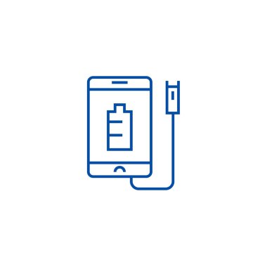 Telefon şarj satırı simgesi genel kavram. Telefon şarj düz vektör simgesi, işaret, anahat illüstrasyon.