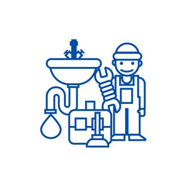 Tesisatçı Servisi, araçlar, lavabo satırı simgesi kavramı. Tesisatçı Servisi, araçlar, lavabo düz vektör simgesi, işaret, anahat illüstrasyon.