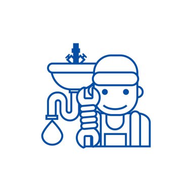 Sıhhi tesisat servis satırı simgesi kavramı. Sıhhi tesisat hizmet düz vektör simgesi, işaret, anahat illüstrasyon.