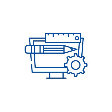 Ürün yönetimi satırı simgesi kavramı. Ürün yönetimi düz vektör simgesi, işaret, anahat illüstrasyon.