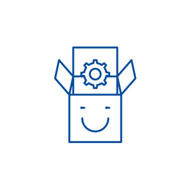 Ürün memnuniyeti hat simgesi kavramı. Ürün memnuniyeti düz vektör simgesi, işaret, anahat illüstrasyon.