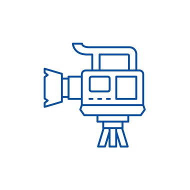 Profesyonel video kamera satırı simgesi kavramı. Profesyonel video kamera düz vektör simgesi, işaret, anahat illüstrasyon.