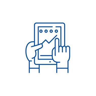 Uygulama satır simgesi kavramı sürüyor. Uygulama düz vektör simgesi, işaret, anahat illüstrasyon sürüyor.