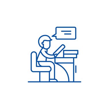 Okuyucu satırı simgesi kavramı. Okuyucu düz vektör simgesi, işaret, anahat illüstrasyon.