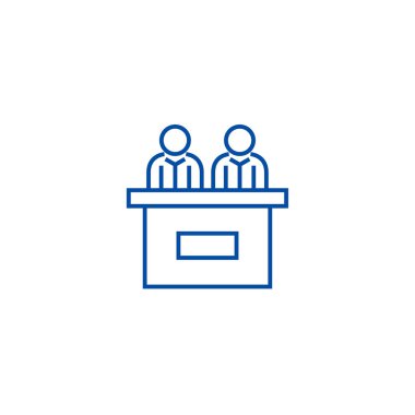 Resepsiyonist Danışma hattı simgesi kavramı. Resepsiyonist Resepsiyon düz vektör simgesi, işaret, anahat illüstrasyon.