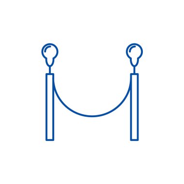 Kırmızı halı çit satırı simgesi kavramı. Kırmızı halı çit düz vektör simgesi, işaret, anahat illüstrasyon.