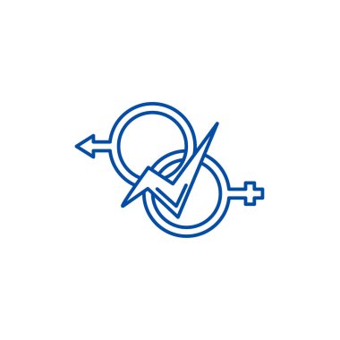 Kadın ve erkek çizgi simgesini kavramı ilişkisi. İlişki kadın ve erkek düz vektör simgesi, işaret, anahat illüstrasyon.