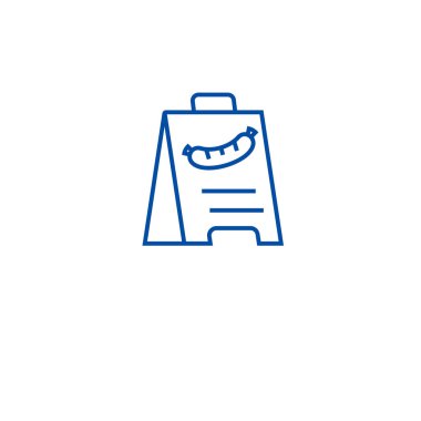 Restoran billboard satırı simgesi kavramı. Restoran billboard düz vektör simgesi, işaret, anahat illüstrasyon.