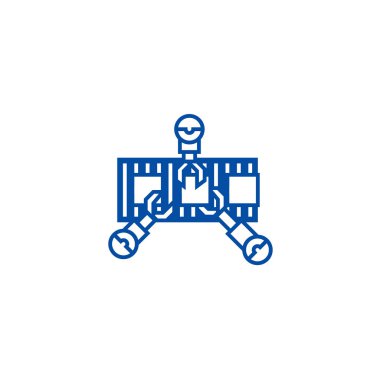 Robotik sanayi satır satır simgesi kavramı. Robotik sanayi çizgi düz vektör simgesi, işaret, anahat illüstrasyon.